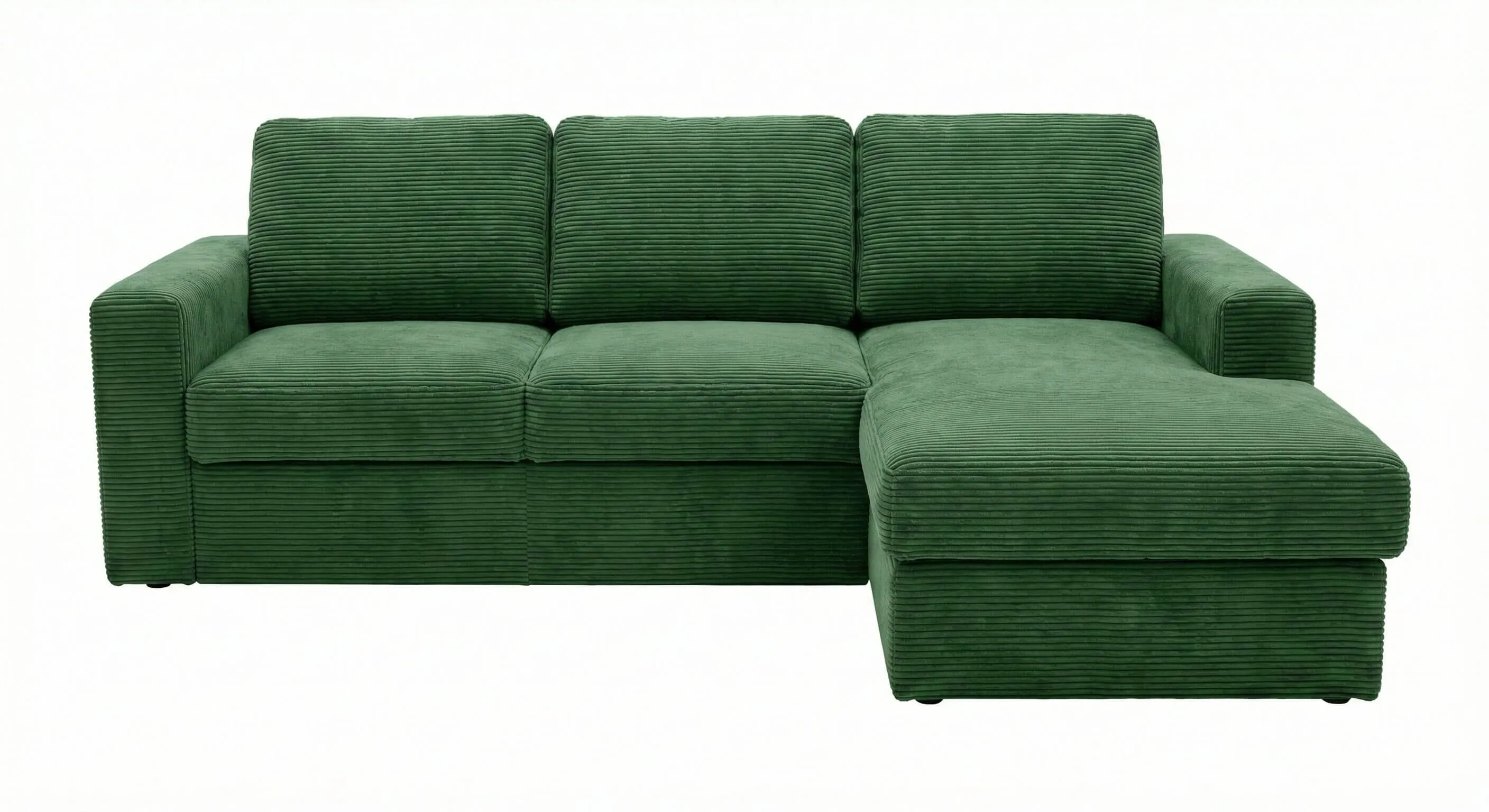 Green corduroy corner sofa cut-out on a white background - product image without measurements (before)
